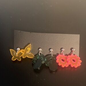 Colorful Butterfly and Flower Earrings Set